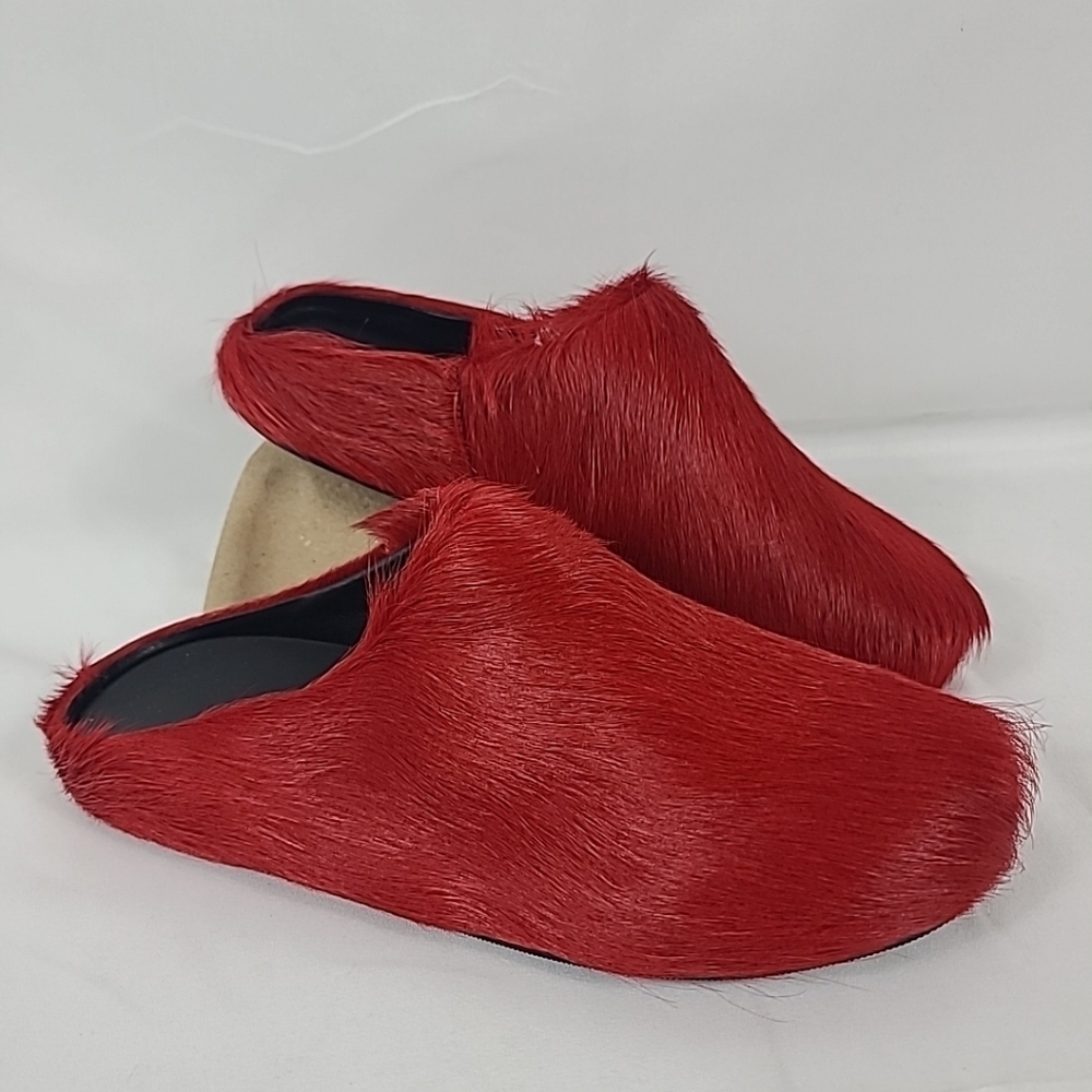 Fashion Women Red Horse Hair Shoe Fur Mules Flat Slides Flat Slipper Sz 9.5, 40